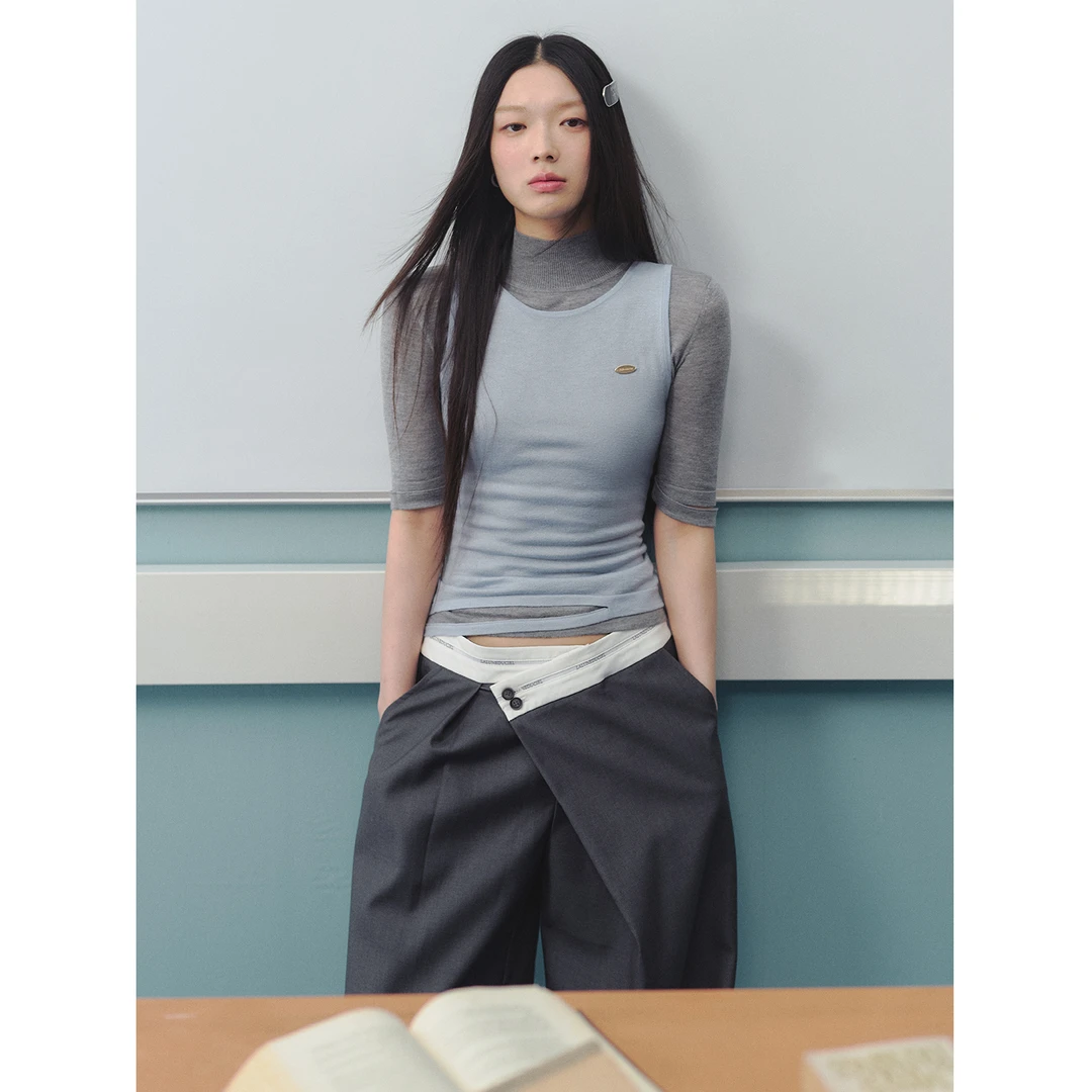 【若曦专属】LLDC 设计感莱赛尔圆领镂空背心毛衫女