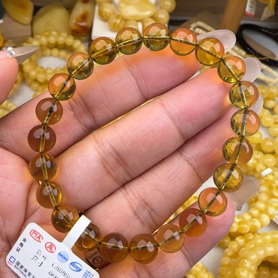 蓝珀未镶嵌手链蓝珀圆珠手串