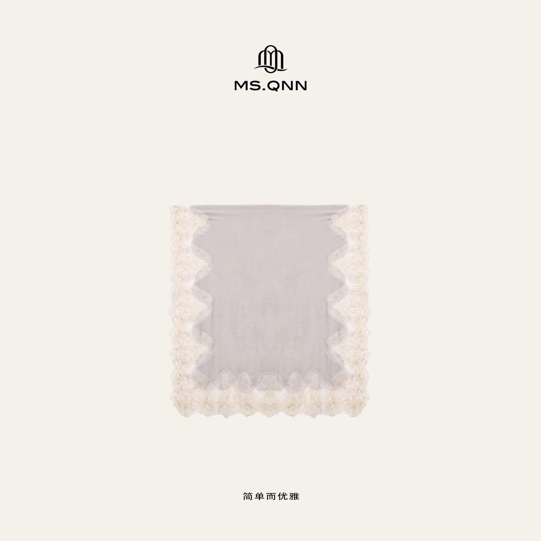 Ms.Qnn"烟云似梦“进口高织稀贵纯山羊绒围巾蕾丝披肩 39S270 Q姐