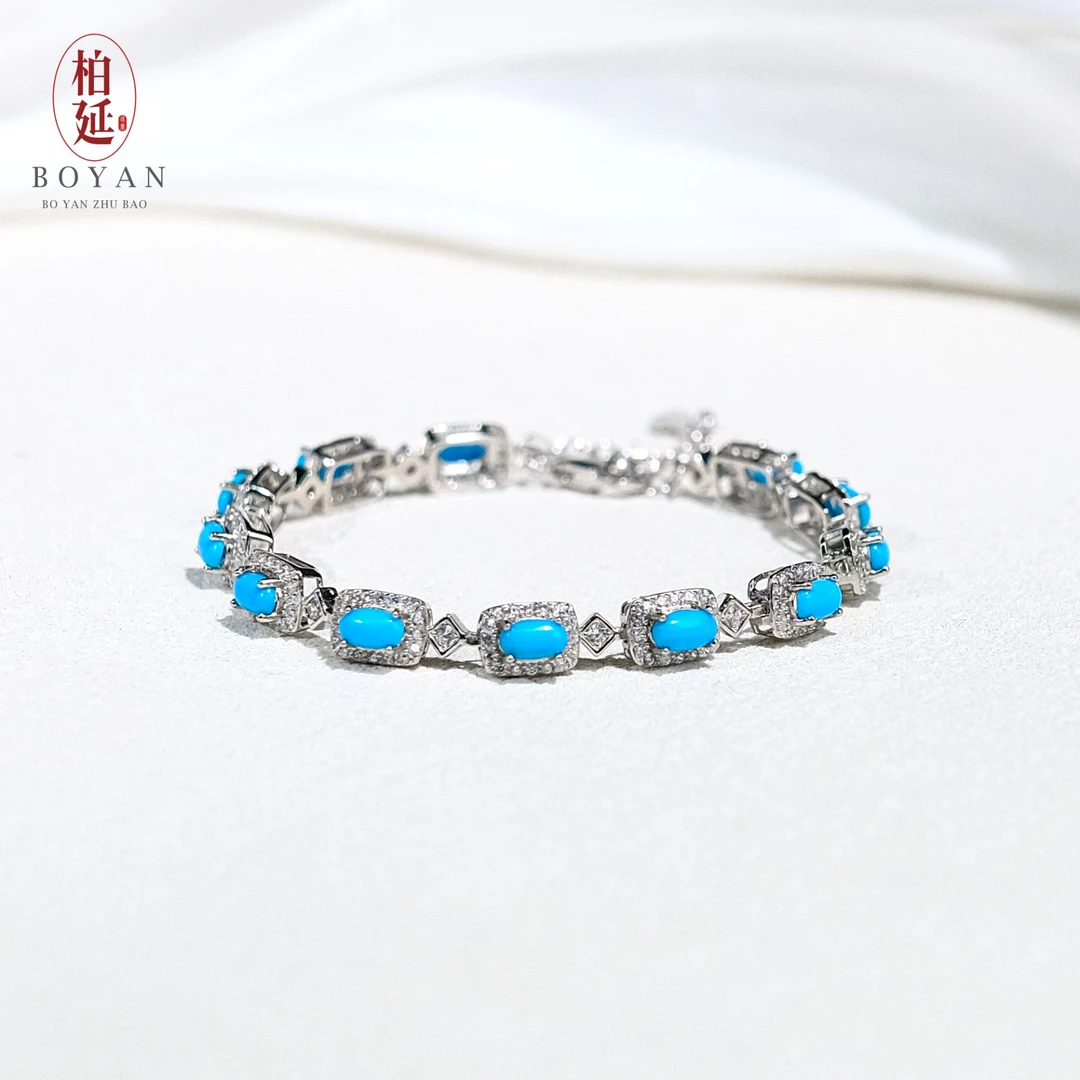 【柏延】绿松石手链高蓝轻奢定制款时尚百搭女款经典JY0010