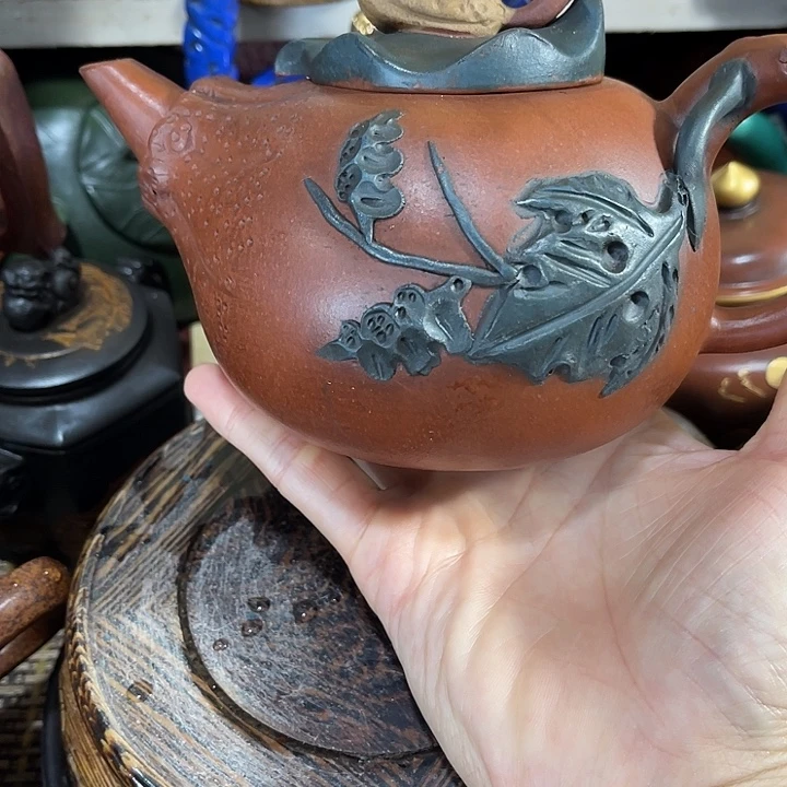 茶壶紫泥原矿泥料手工制作的一把紫砂壶