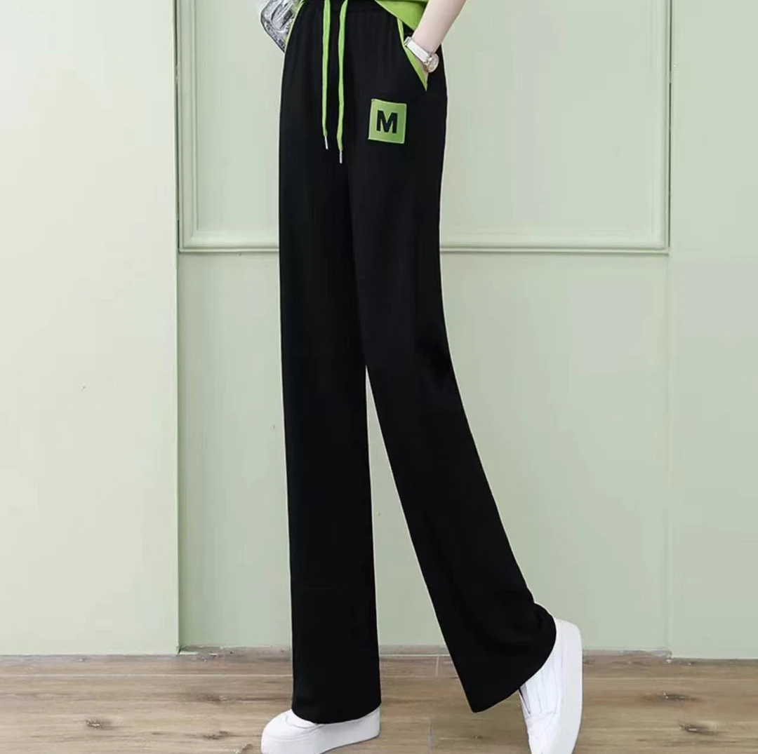 82133#M字母直筒休闲裤女士高腰时尚显瘦百搭春夏新款