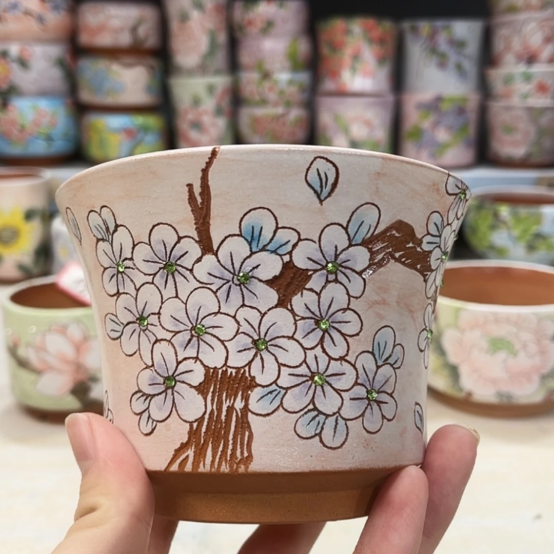 花盆景德镇多肉手绘花盆瑕疵