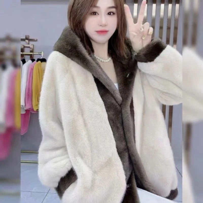 撞色拼接设计感宽松显瘦连帽外套秋冬新款百搭慵懒风