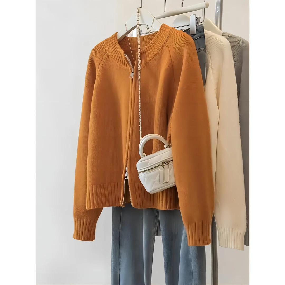 【A007】胖mm女装2024秋冬新款时尚宽松简约拉链长袖上衣毛衣