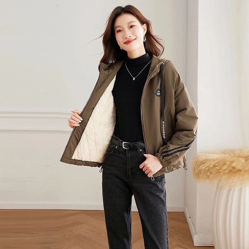 派克服女2025新款今年流行的拼接刺绣棉衣加厚加绒工装棉服外套潮