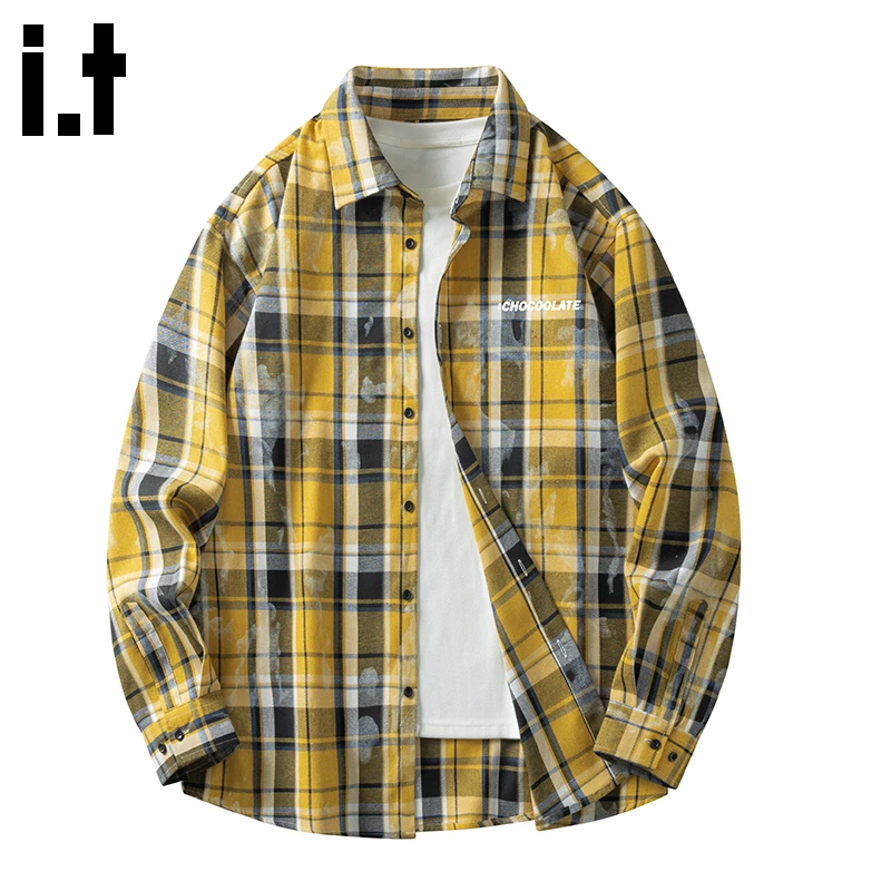 i.t:CHOCOOLATE宽松长袖衬衫外套男士2025秋冬款美式休闲格子上衣