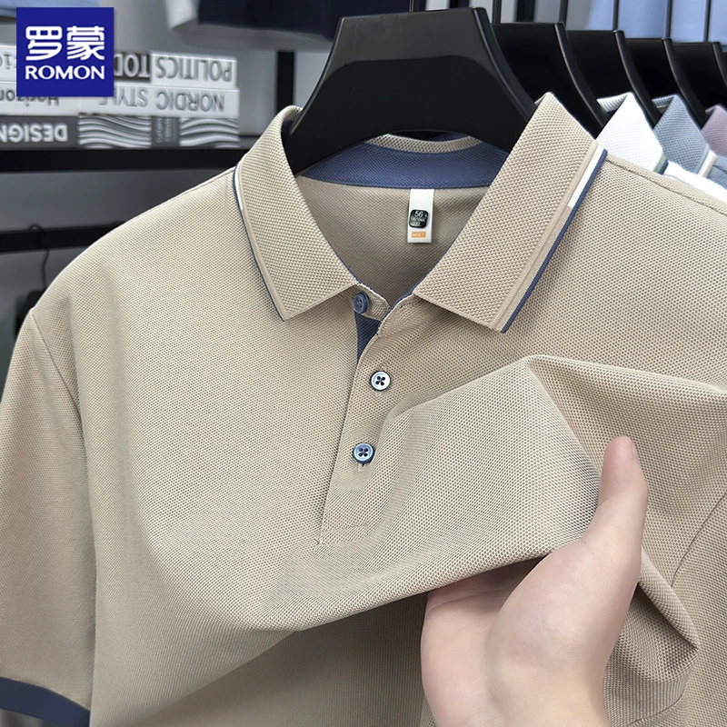 罗蒙男士夏季新款翻领纯棉POLO衫休闲百搭中青年罗蒙夏季短袖Polo