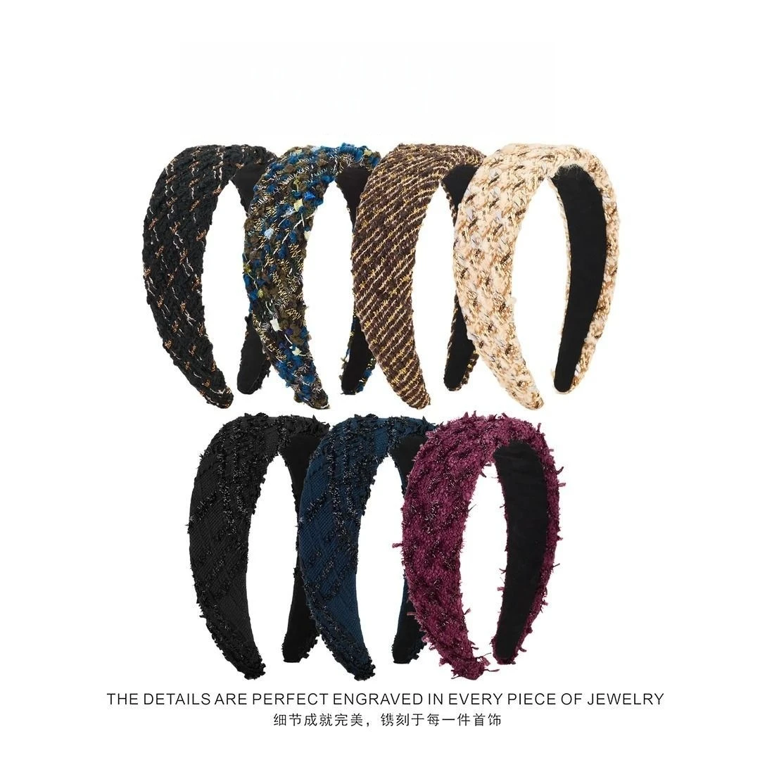 高级感黑色气质粗花呢发箍女韩版高颅顶时尚头箍压发显脸小外戴头