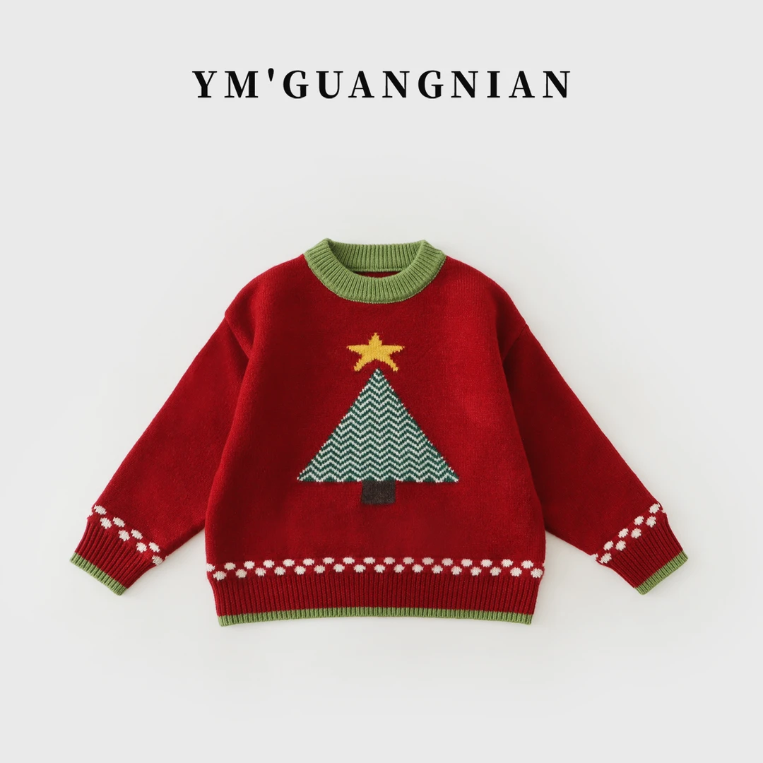 【幼棉光年】冬季男童休闲时尚上衣儿童红色洋气百搭毛衣J-323753