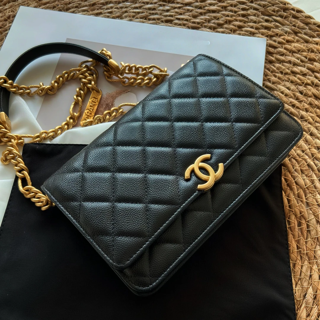 99新 Chanel/香奈儿 5848|香奈儿woc黑金荔枝牛芯片新款斜挎包|香