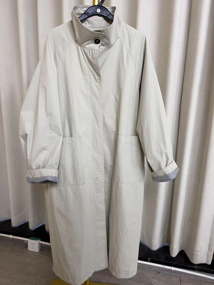 新款宽松长款慵懒风纯色风衣外套   1728