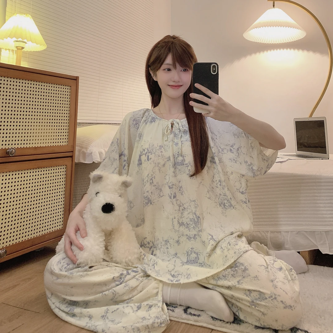 大码睡衣胖MM夏季加肥加大码200斤女短袖韩版休闲宽松家居服套装