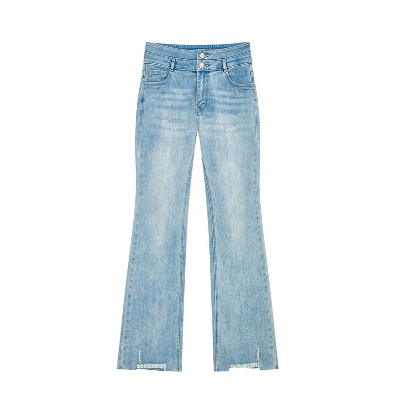 【达人专属】高腰复古牛仔显瘦水洗毛边喇叭裤子S1622
