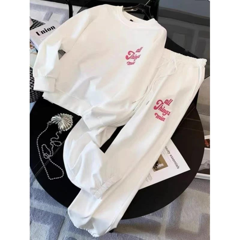 秋季网红盐系洋气时尚套装高级感宽松ins卫衣休闲阔腿裤两件套