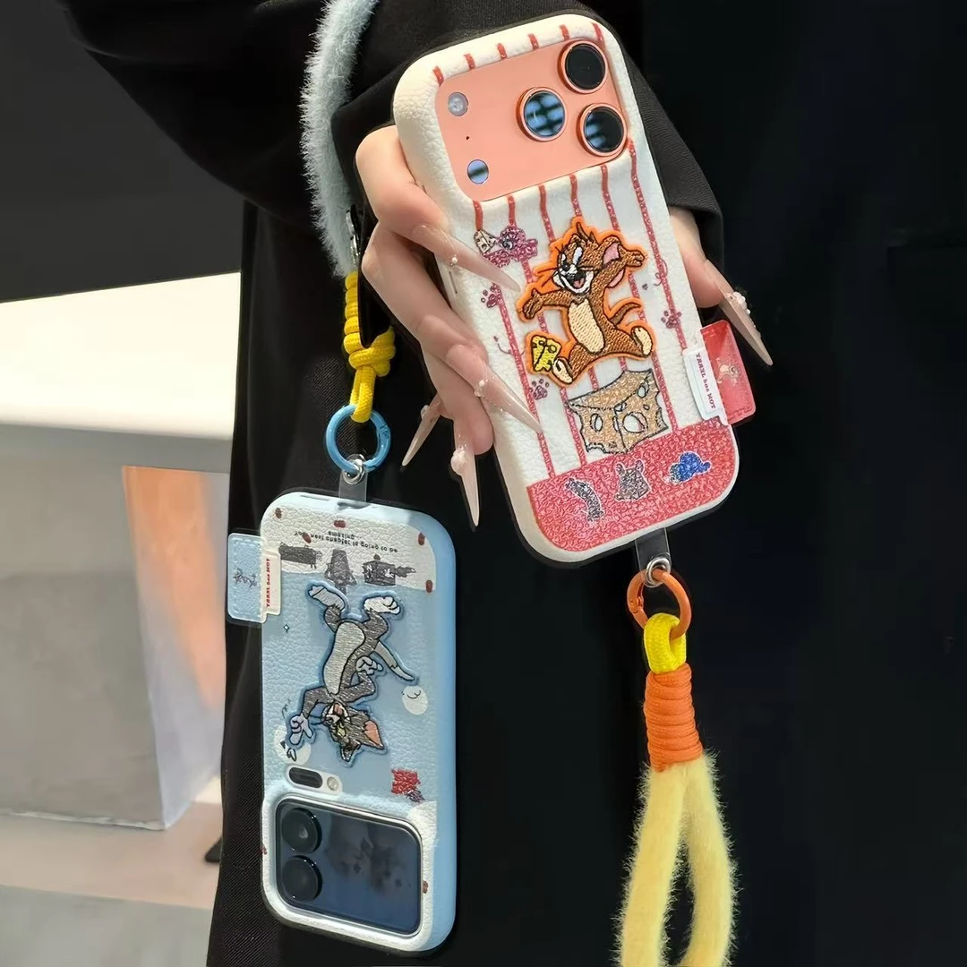 BANCA猫和老鼠刺绣贴挂绳适用苹果17/16promax手机壳华为vivoppo