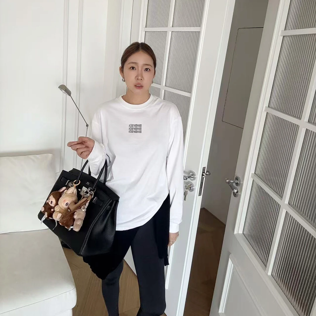 widelia陈魅儿2025秋季新款 韩版百搭圆领印花修身长袖T恤 807325