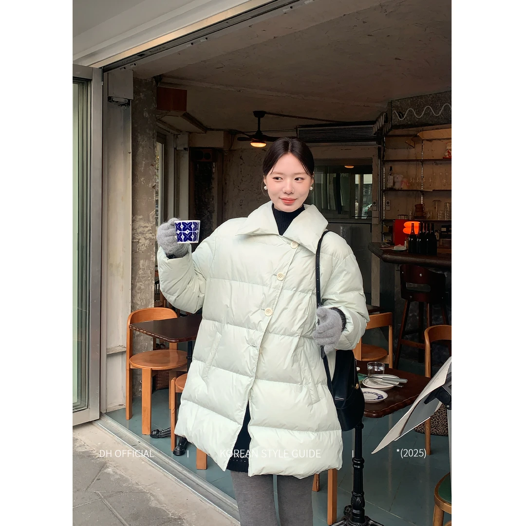 DH大花【抹茶软欧包】冬日保暖韩系翻领廓形90白鸭绒羽绒服百搭外套