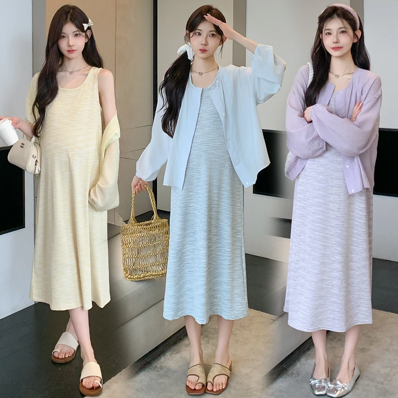孕妇夏装扎染彩色背心裙＋防晒衬衫2025夏季新款时尚宽松显瘦套装