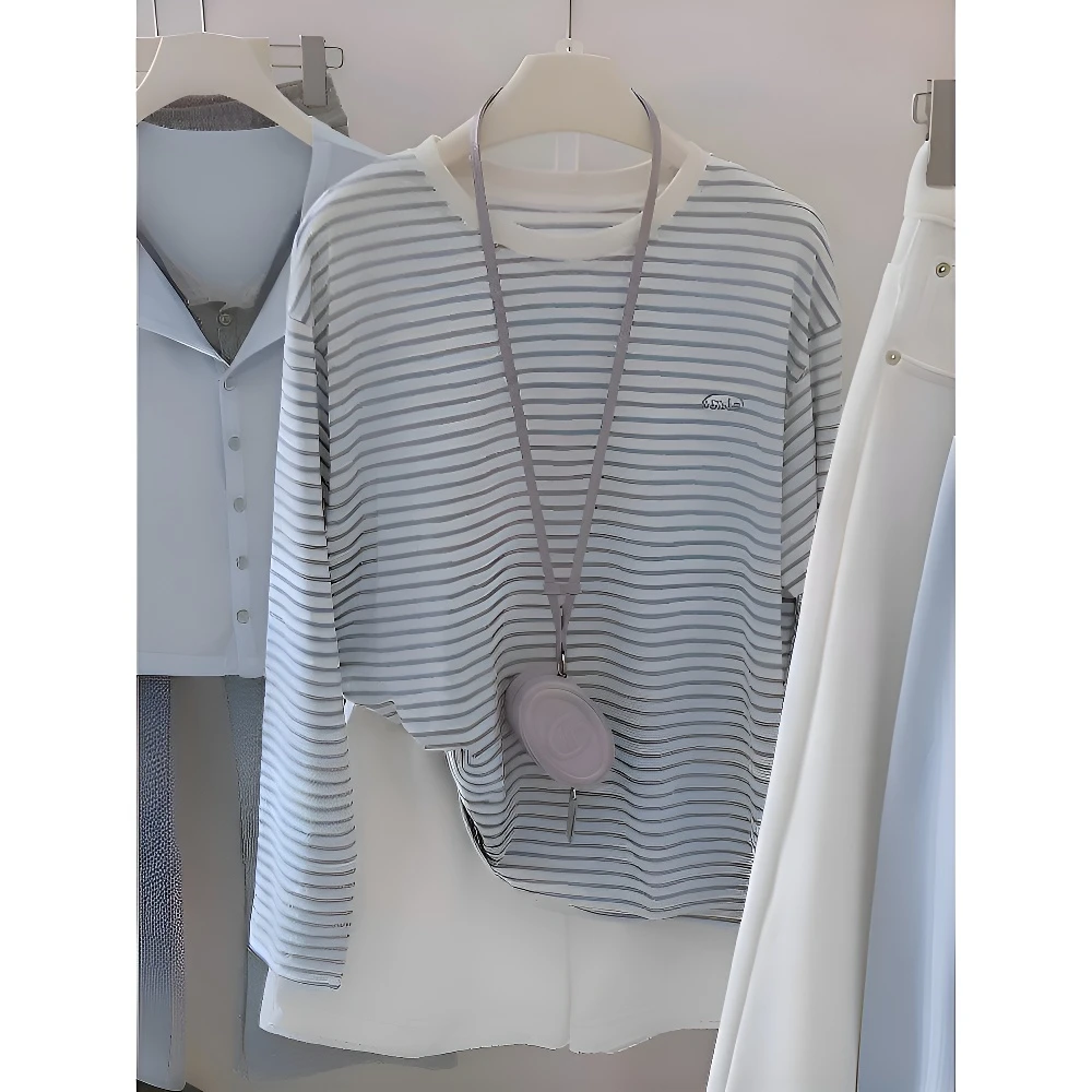 冰凉感「衣」男女同款设计感洋气时尚独特撞色宽松条纹25023