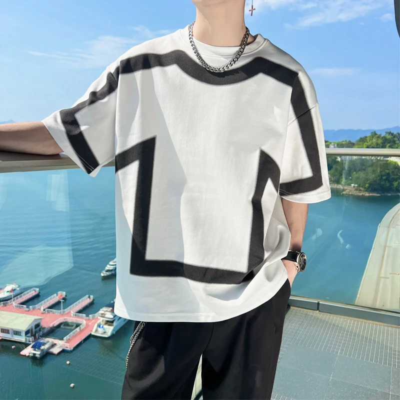 重磅t恤男夏季潮牌ins潮流设计感痞帅印花短袖上衣男士圆领半截袖