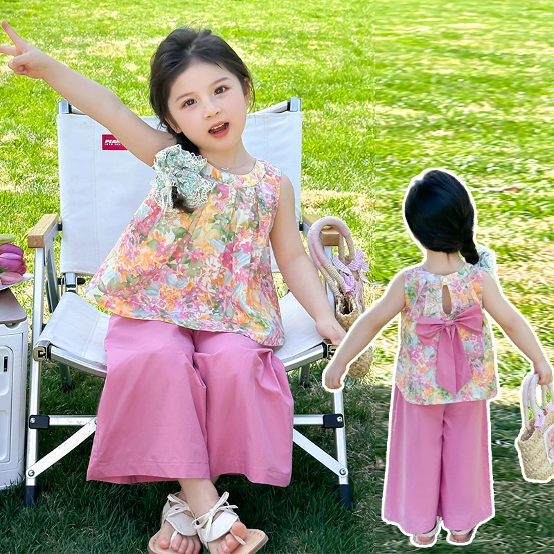 女童碎花套装2025甜美薄款女夏季森系两件套无袖女孩夏装时髦夏款