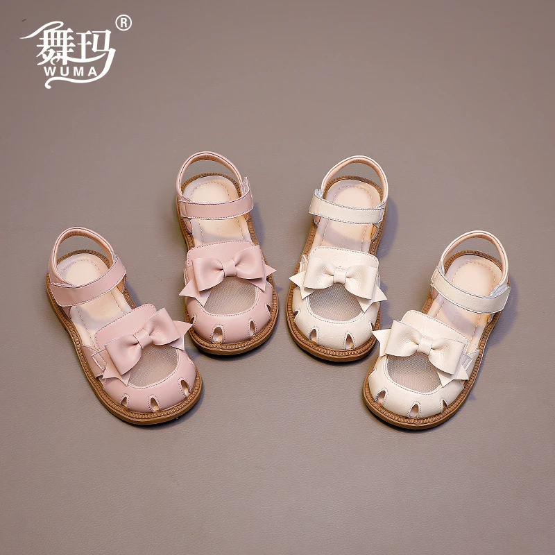 女童鞋子儿童真皮公主鞋新款夏款软底包头网纱夏季凉鞋423363