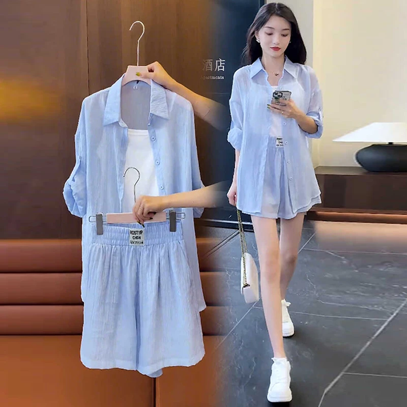 巨好看的夏季套装女2025新款大码宽松胖mm防晒上衣短裤两件套百搭