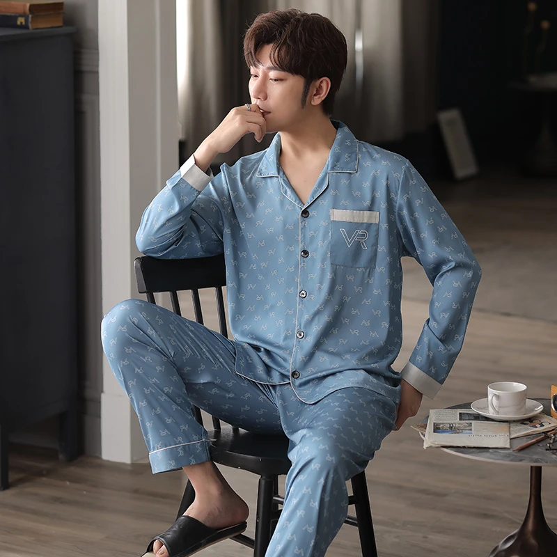 男士冰丝爆款春秋新款轻奢风休闲舒适冰雪丝套装睡衣可外穿家居服