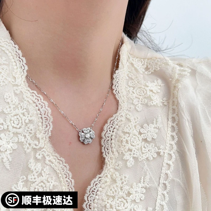 坠链均足银 幸运草项链女可旋转四叶草锁骨链小众设计七夕送女友