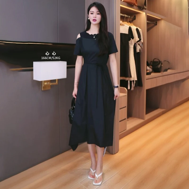 35903【千D系列】不规则一字露肩连衣裙2321009L