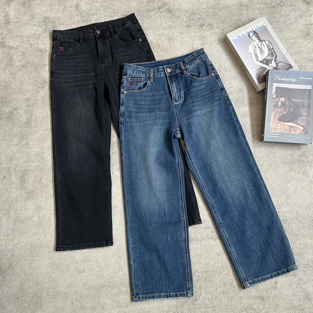 【米可家】显瘦显腿直四面弹红刺绣牛仔薯条裤96031（96032）