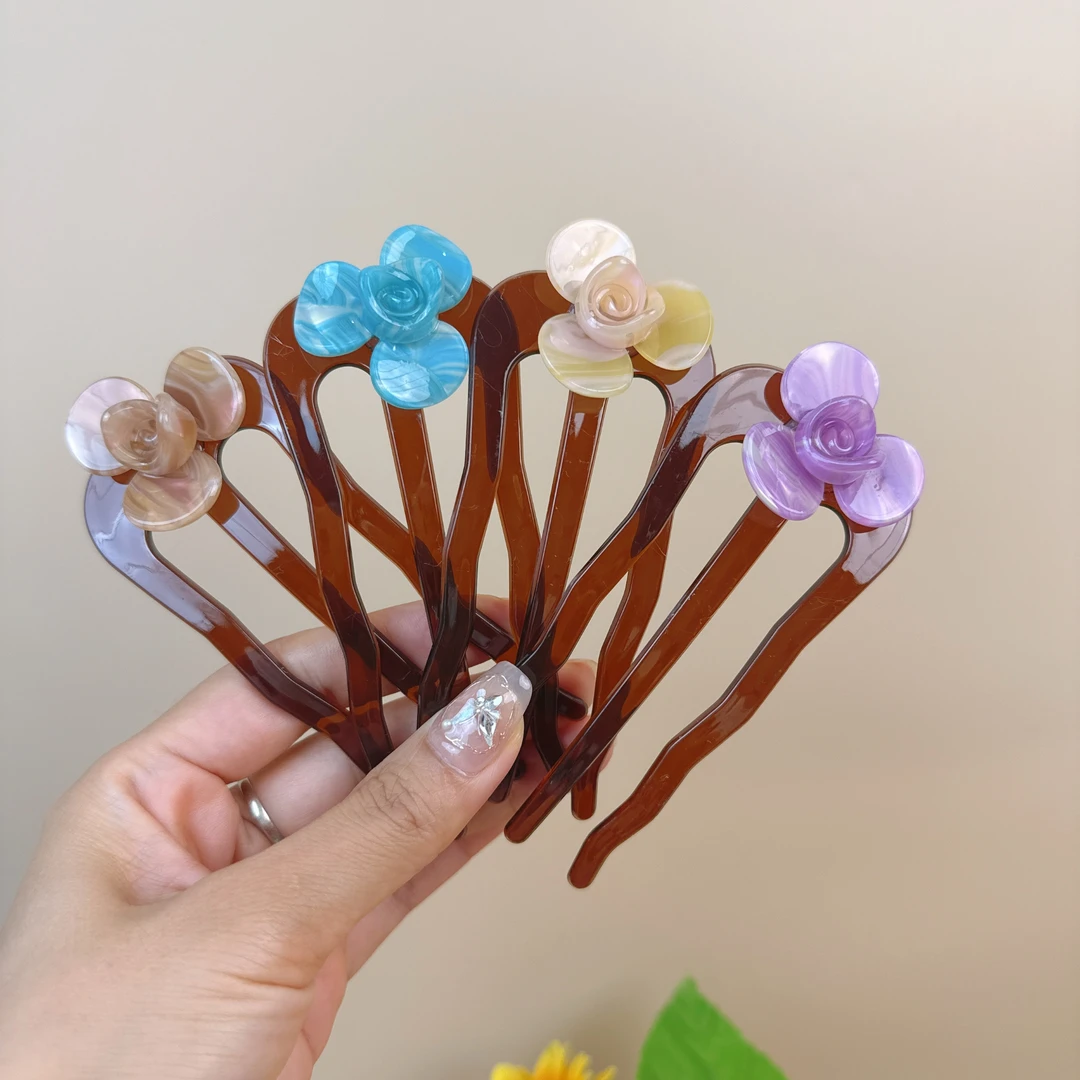 2025新款发饰百搭三齿波浪醋酸发簪头饰