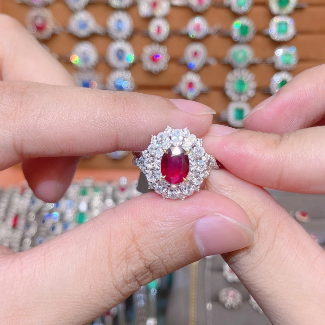 红宝石戒指18K金镶嵌2.02ct 无烧鸽血