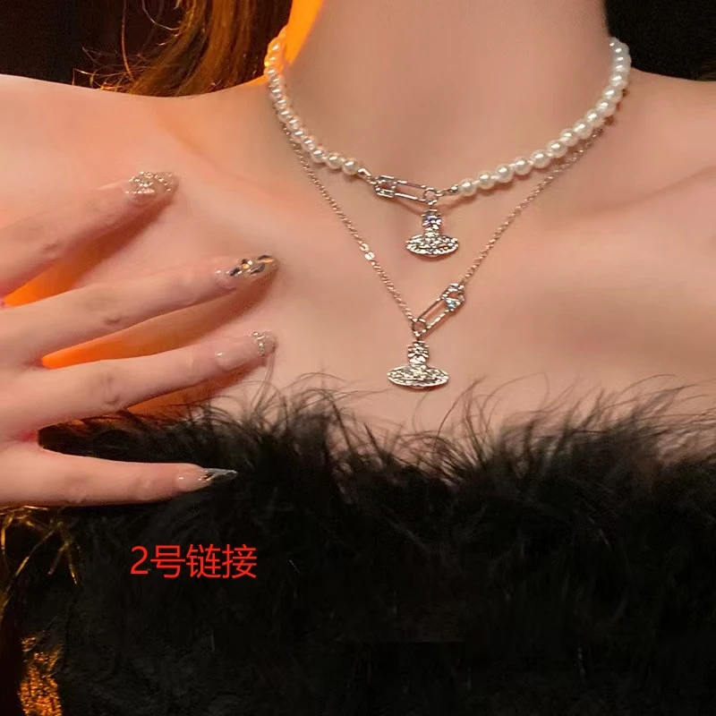 钛钢项链  土星珠珠别针链新款时尚经典气质复古百搭简约