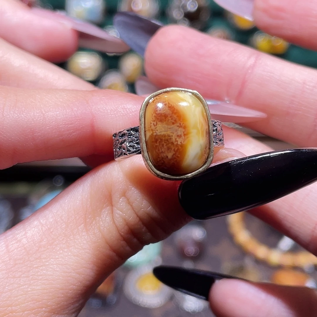 琥珀银S925镶嵌戒指