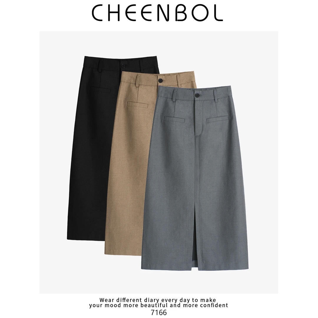 7166灰色西装裙女小个子夏季直筒高腰显瘦a字半身裙子气质开叉