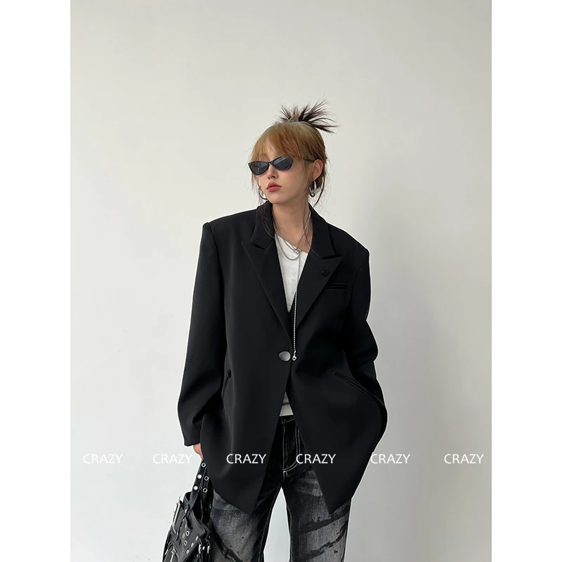 春秋新款高级感宽松收腰设计感老钱风小众垫肩休闲西装外套女