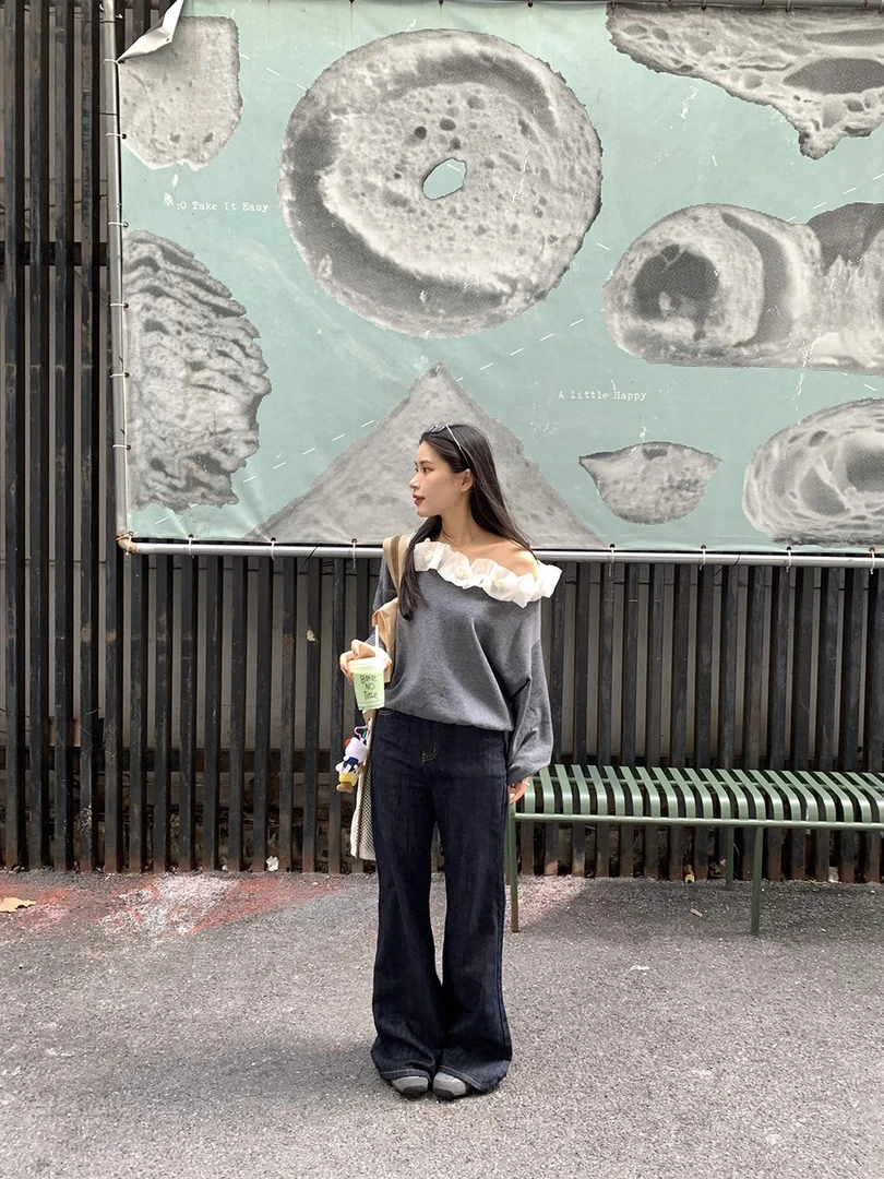 ONEXH·2025秋季新款高腰显瘦微喇牛仔裤女复古韩系百搭直筒裤长裤