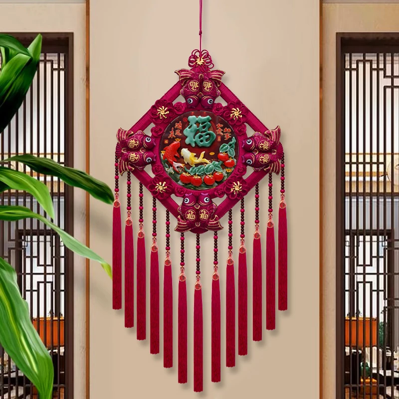 故宫红F【柿柿如意】中国结挂件客厅玄关新年家居福字背景墙 M39F-Y