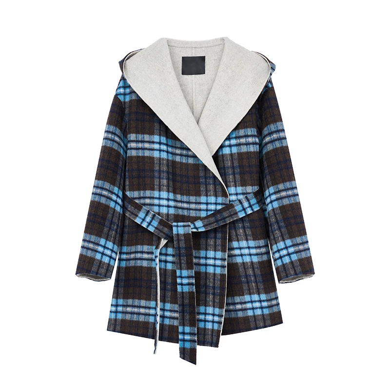 【达人专属】气质撞色格纹大翻领外套N8838