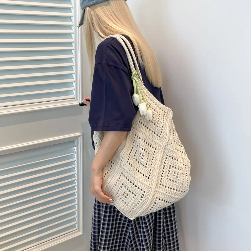 2252大容量镂空针织包包女夏天2025新款百搭单肩编织包海边沙滩包