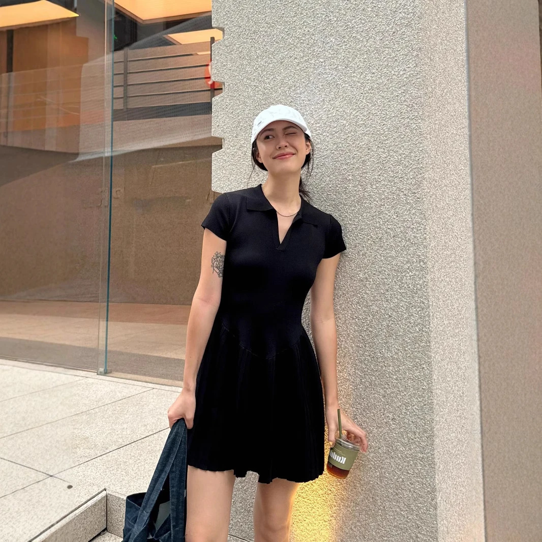 3161网球裙简约polo翻领连衣裙夏百褶气质收腰显瘦高腰蓬蓬短裙女