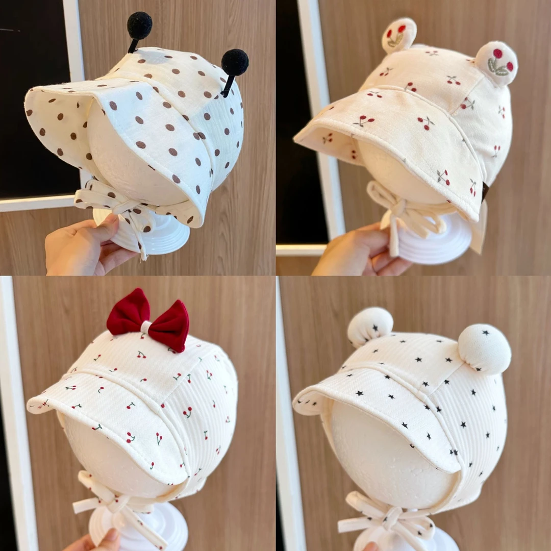 婴儿护耳帽春秋季薄款保暖防风包头帽可爱波点蝴蝶结新生宝宝帽子