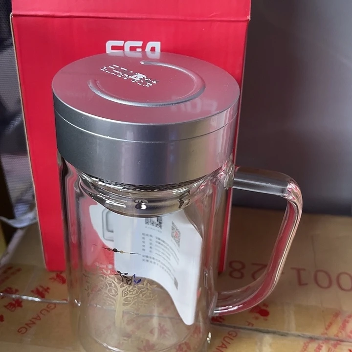 玻璃茶隔款富光把手杯银色盖
