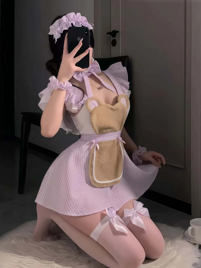 【mewe】「烘焙软熊」·纯欲风甜美可爱荷叶边小熊厨娘女仆睡裙套装