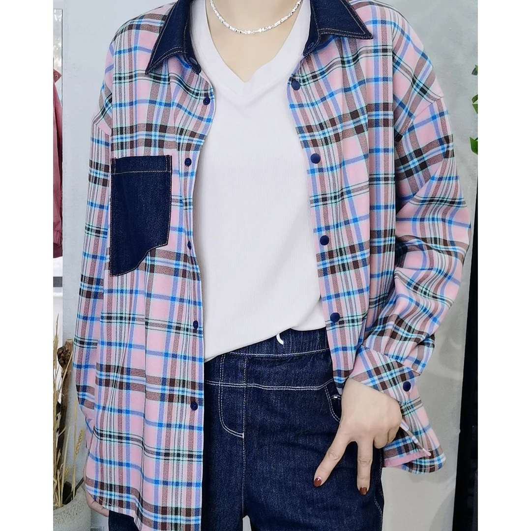 0049水淼2025春牛仔拼接衬衫