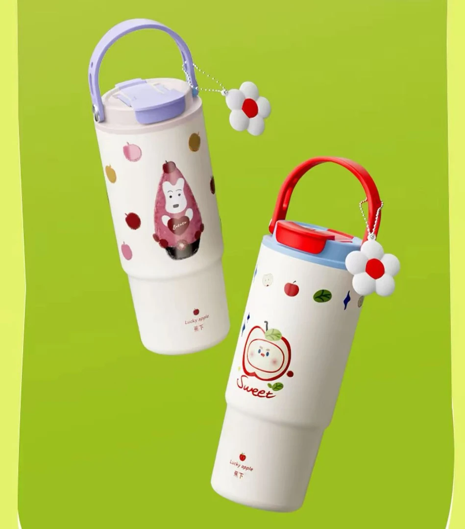 欧洲原单高颜值女生吸管办公室双饮水杯保温大容量水壶直饮880ml