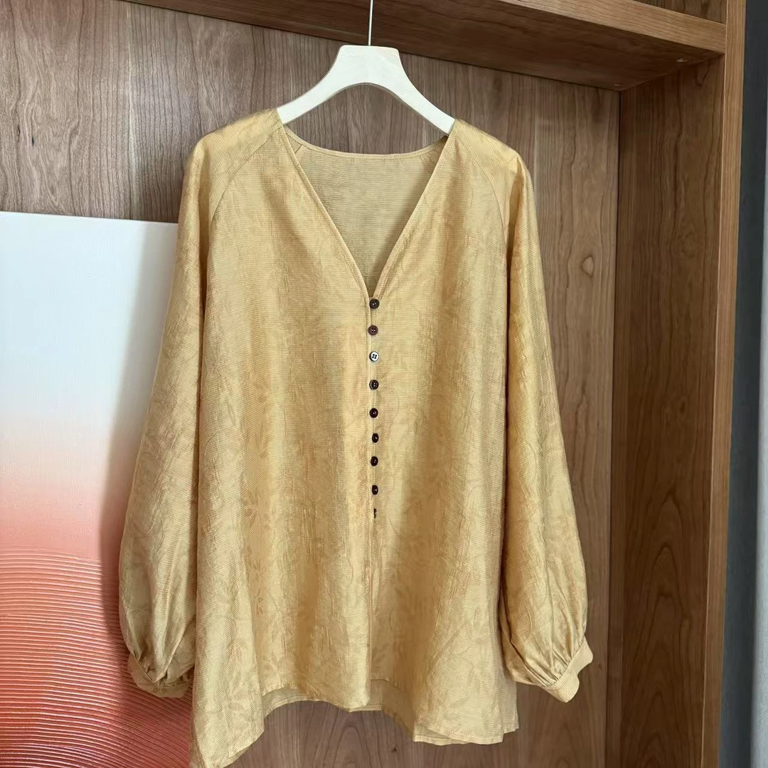 JIUJIU【蓝岛冰心】衬衣长袖时尚休闲百搭宽松文艺夏季纯色衬衫