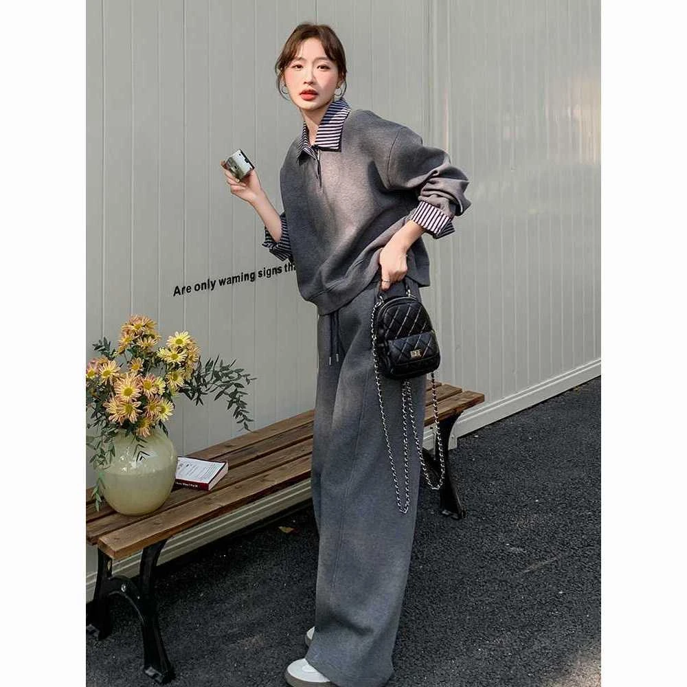 婉造2025春秋季新款polo领卫衣卫裤套装休闲运动宽松显瘦薄款